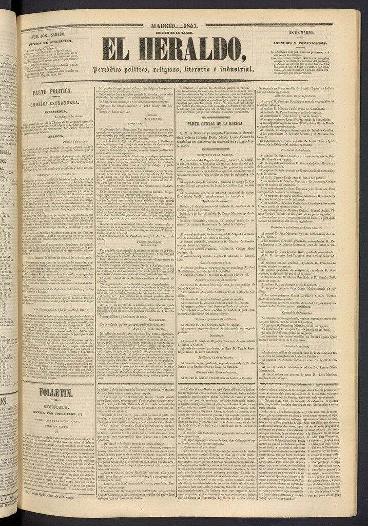 Miniatura de El heraldo, periódico de la tarde del 18 de marzo de 1843