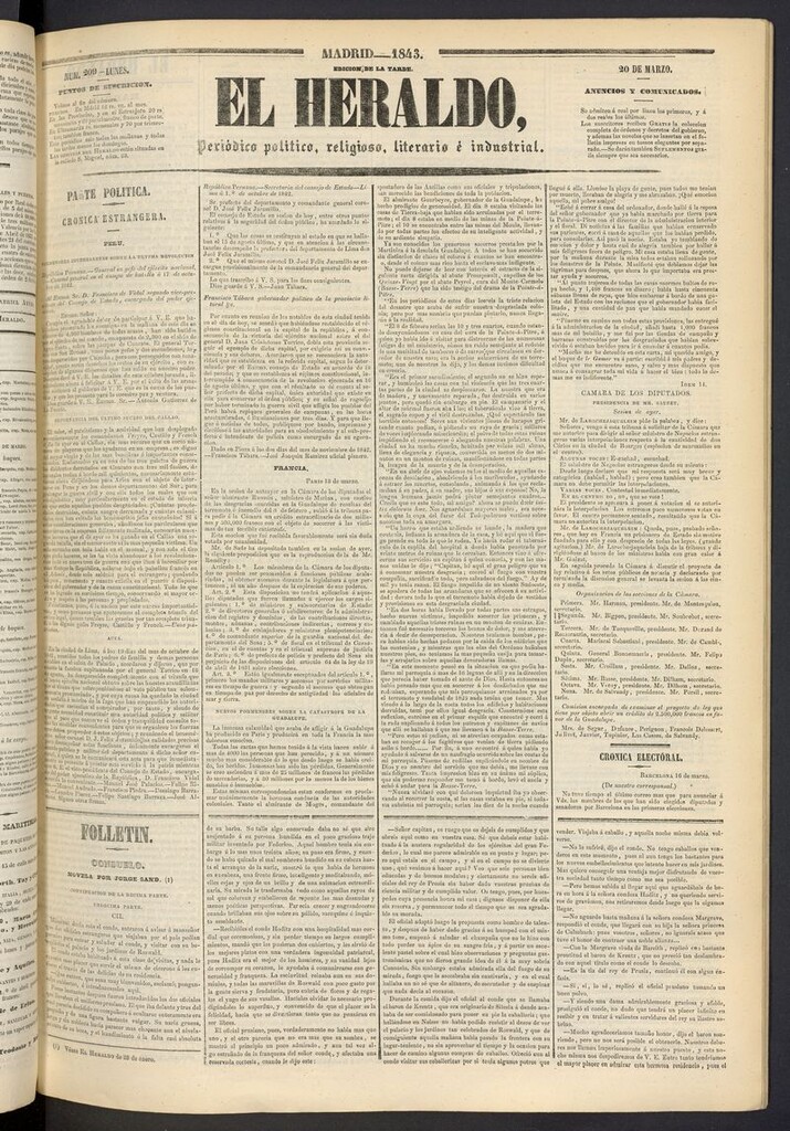 Miniatura de El heraldo, periódico de la tarde del 20 de marzo de 1843