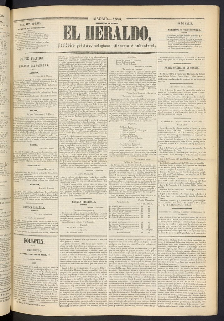 Miniatura de El heraldo, periódico de la tarde del 21 de marzo de 1843