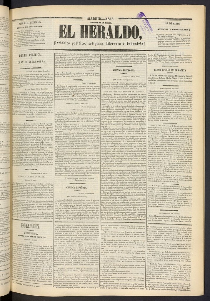 Miniatura de El heraldo, periódico de la tarde del 22 de marzo de 1843