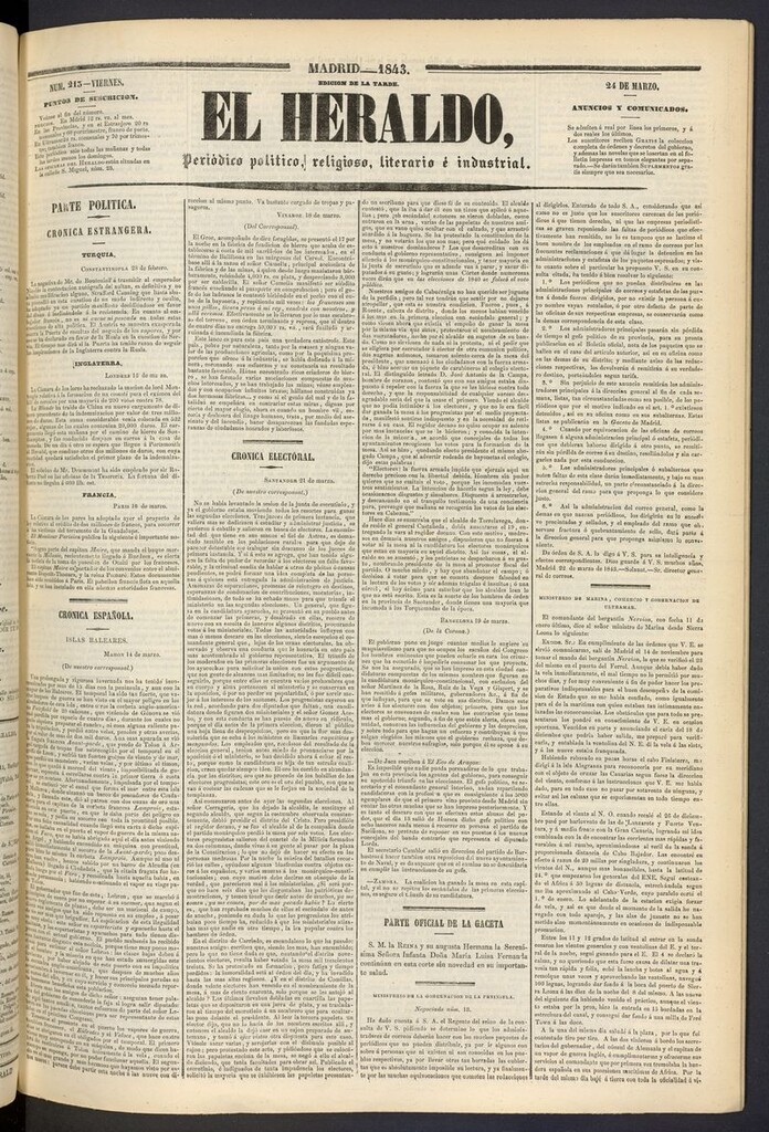 Miniatura de El heraldo, periódico de la tarde del 24 de marzo de 1843