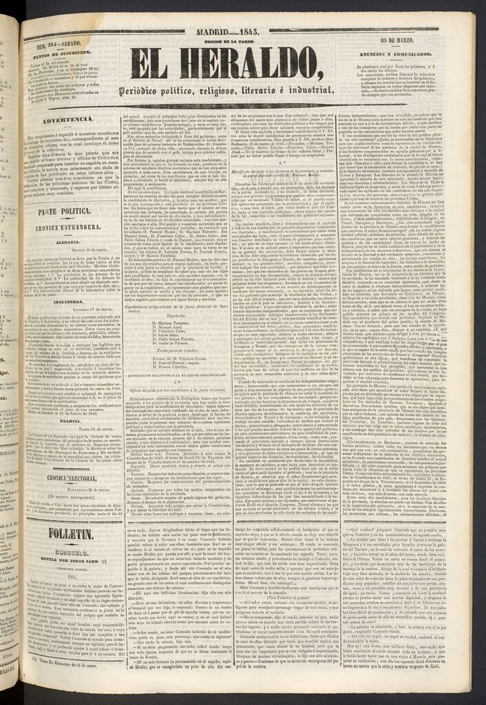 Miniatura de El heraldo, periódico de la tarde del 25 de marzo de 1843