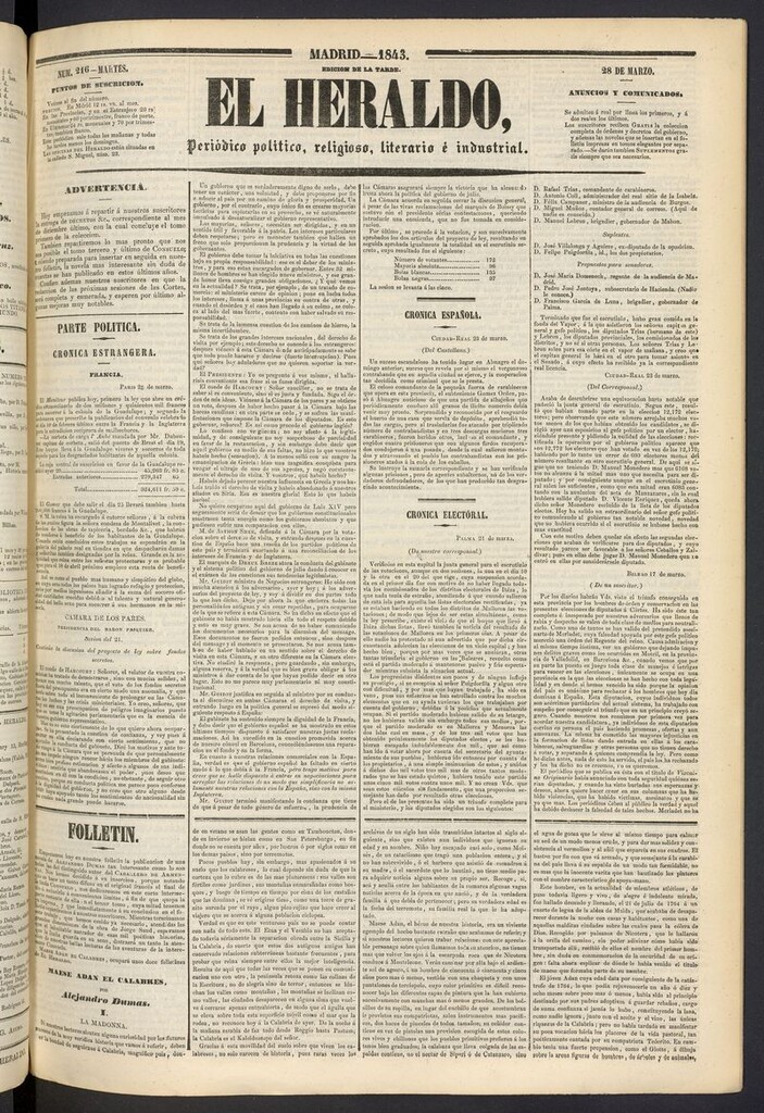 Miniatura de El heraldo, periódico de la tarde del 28 de marzo de 1843