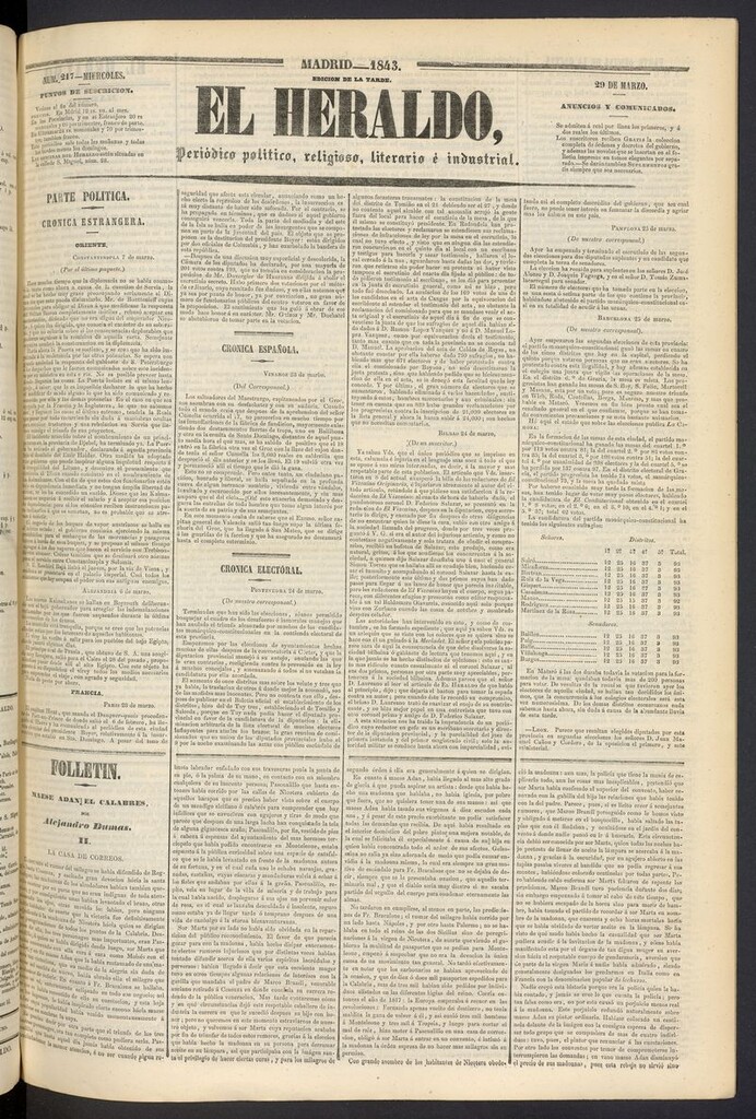 Miniatura de El heraldo, periódico de la tarde del 29 de marzo de 1843