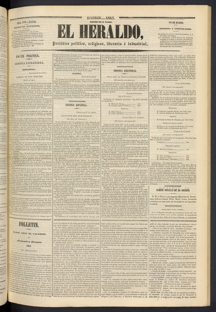 Miniatura de El heraldo, periódico de la tarde del 30 de marzo de 1843