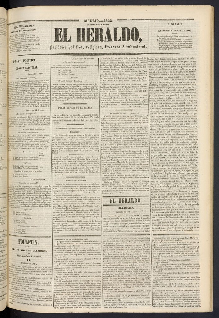 Miniatura de El heraldo, periódico de la tarde del 31 de marzo de 1843