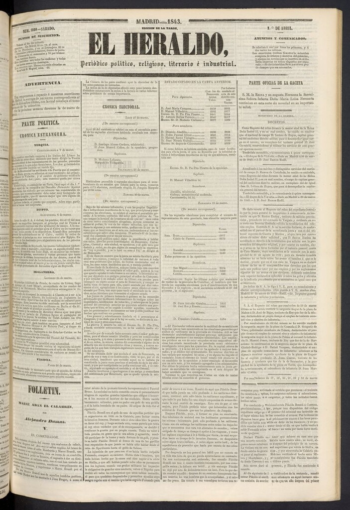 Miniatura de El heraldo, periódico de la tarde del 1 de abril de 1843