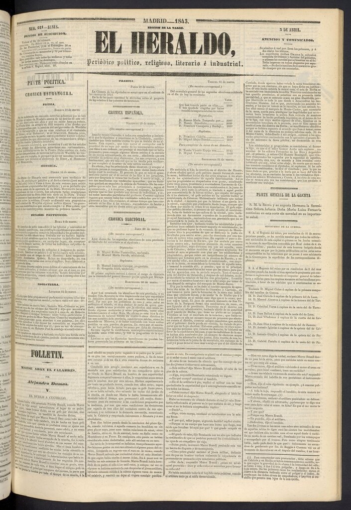 Miniatura de El heraldo, periódico de la tarde del 3 de abril de 1843