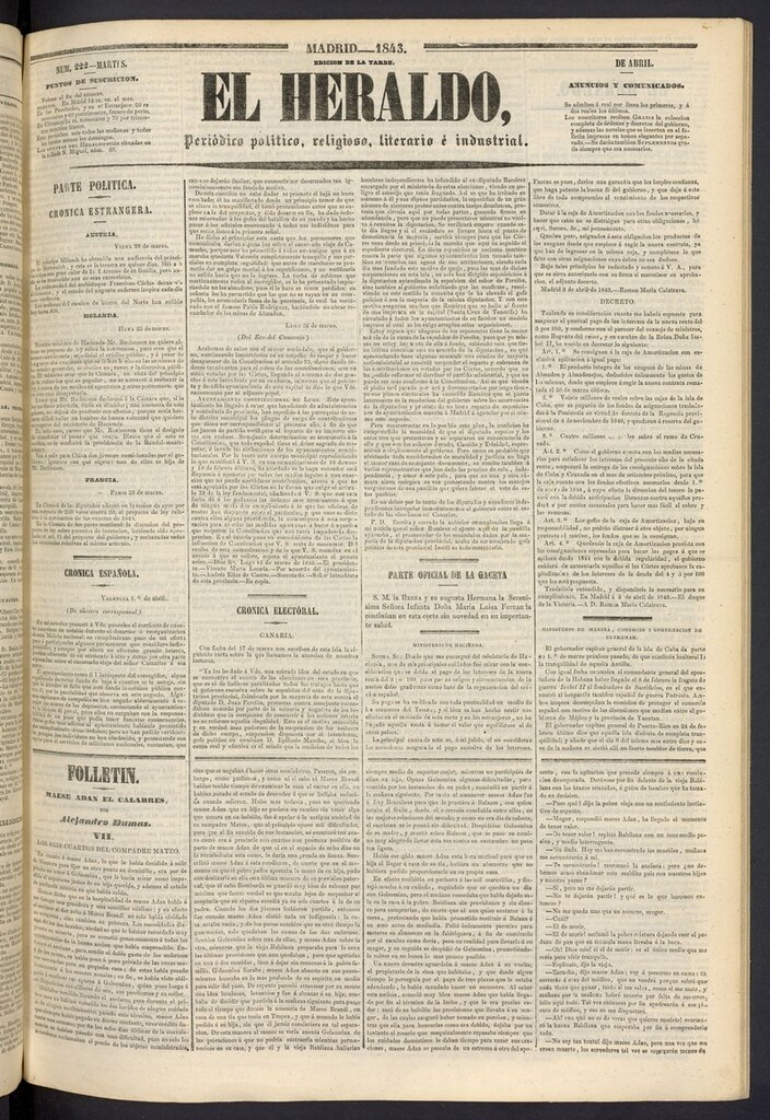 Miniatura de El heraldo, periódico de la tarde del 4[sic] de abril de 1843