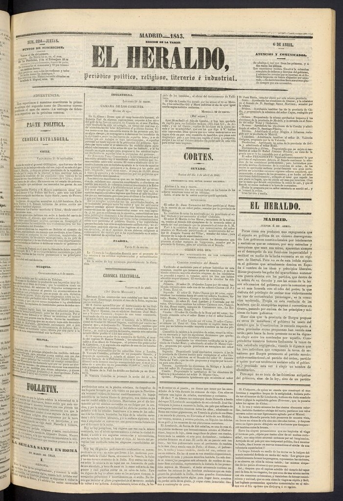Miniatura de El heraldo, periódico de la tarde del 6 de abril de 1843