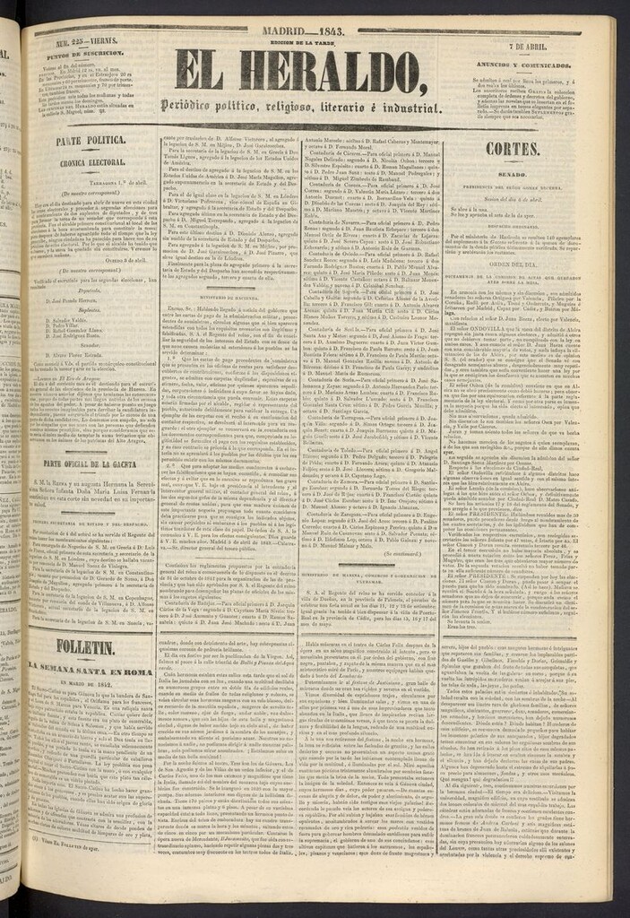 Miniatura de El heraldo, periódico de la tarde del 7 de abril de 1843
