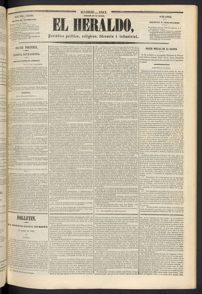 Miniatura de El heraldo, periódico de la tarde del 8 de abril de 1843
