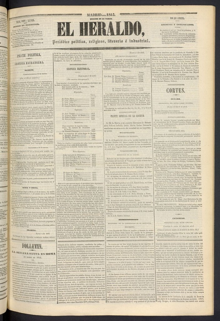 Miniatura de El heraldo, periódico de la tarde del 10 de abril de 1843