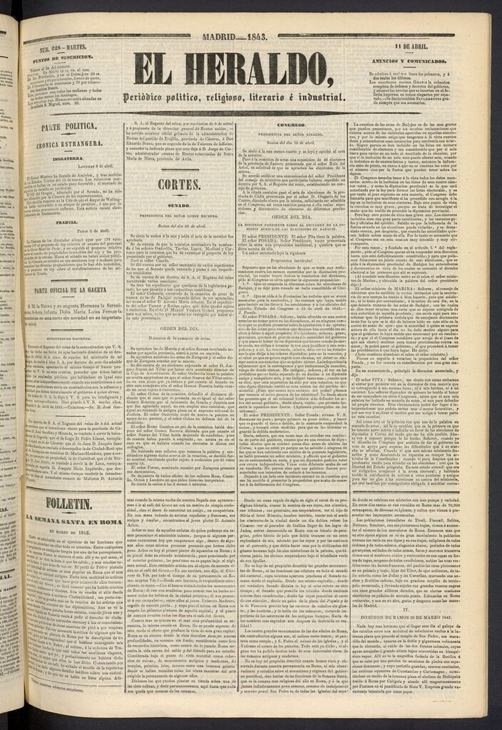 Miniatura de El heraldo, periódico de la tarde del 11 de abril de 1843