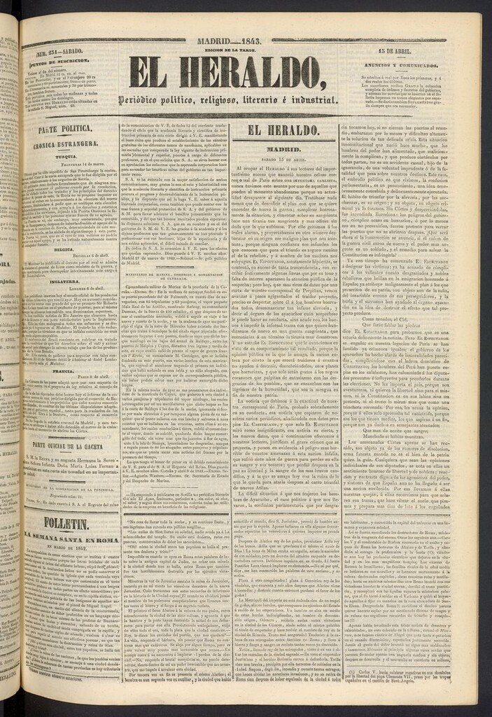 Miniatura de El heraldo, periódico de la tarde del 15 de abril de 1843