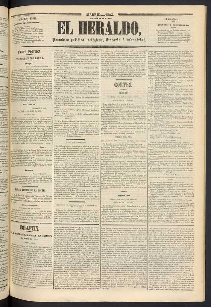 Miniatura de El heraldo, periódico de la tarde del 17 de abril de 1843