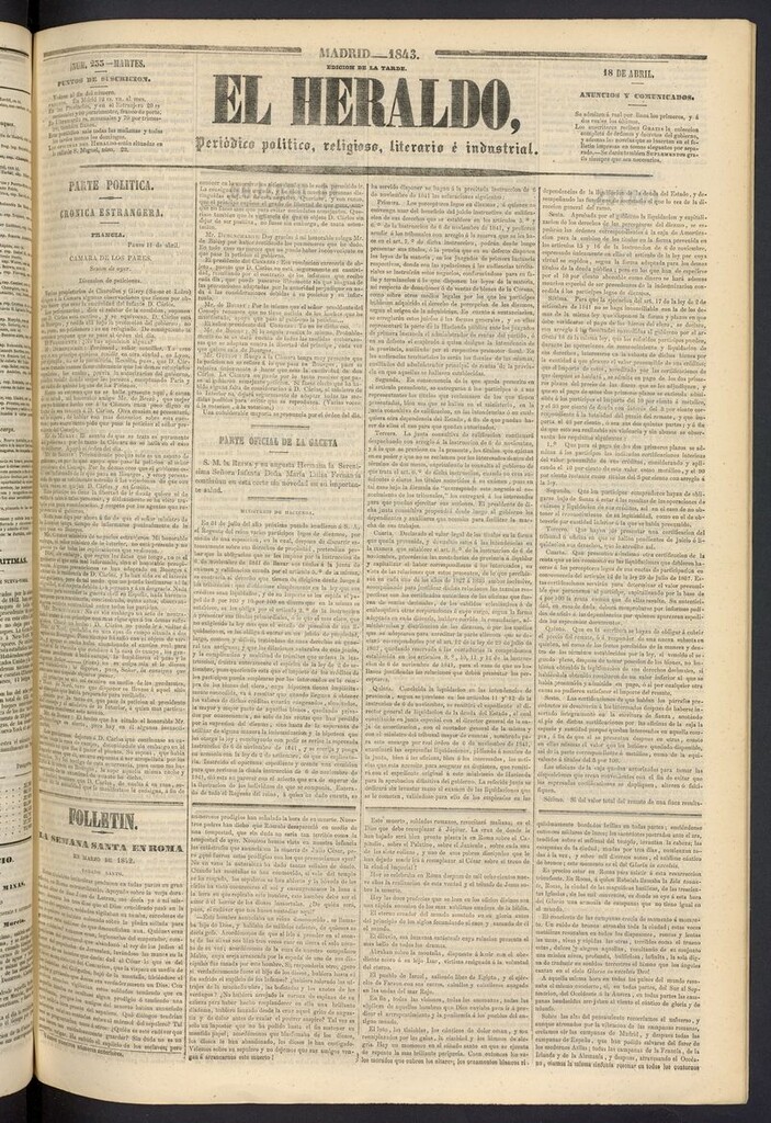 Miniatura de El heraldo, periódico de la tarde del 18 de abril de 1843