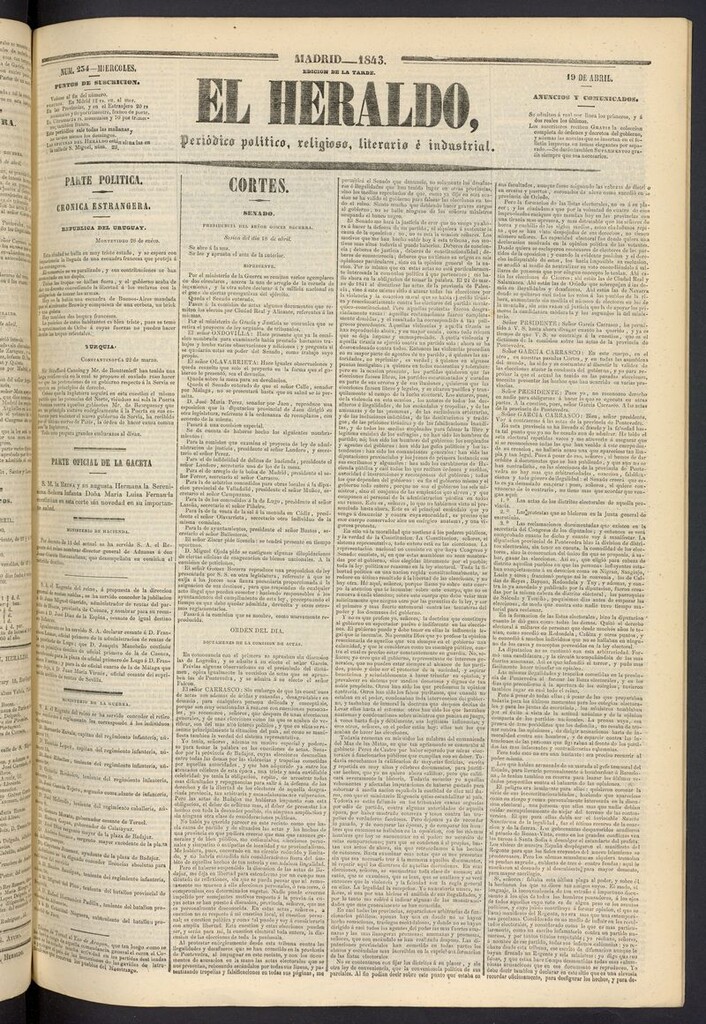 Miniatura de El heraldo, periódico de la tarde del 19 de abril de 1843