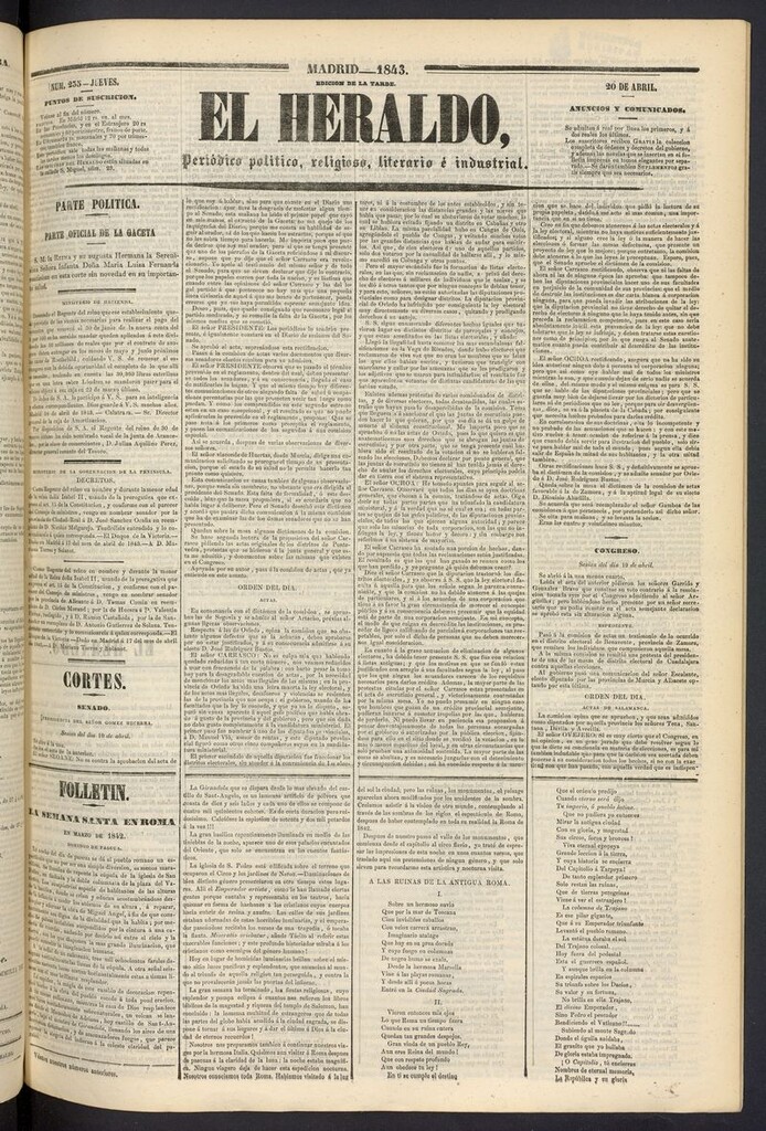Miniatura de El heraldo, periódico de la tarde del 20 de abril de 1843