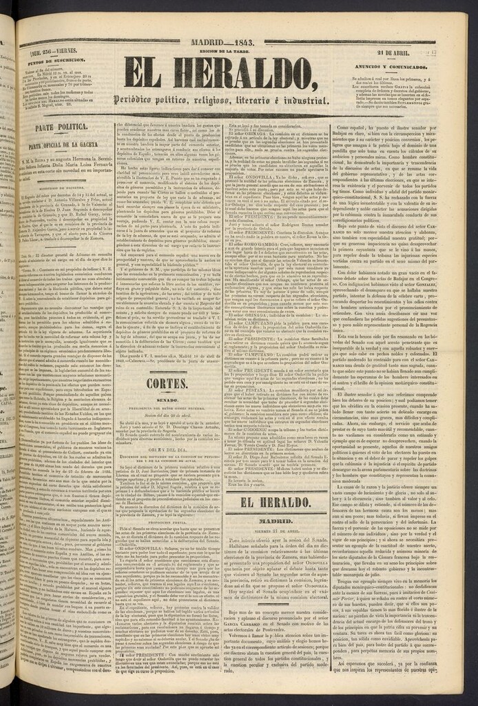 Miniatura de El heraldo, periódico de la tarde del 21 de abril de 1843