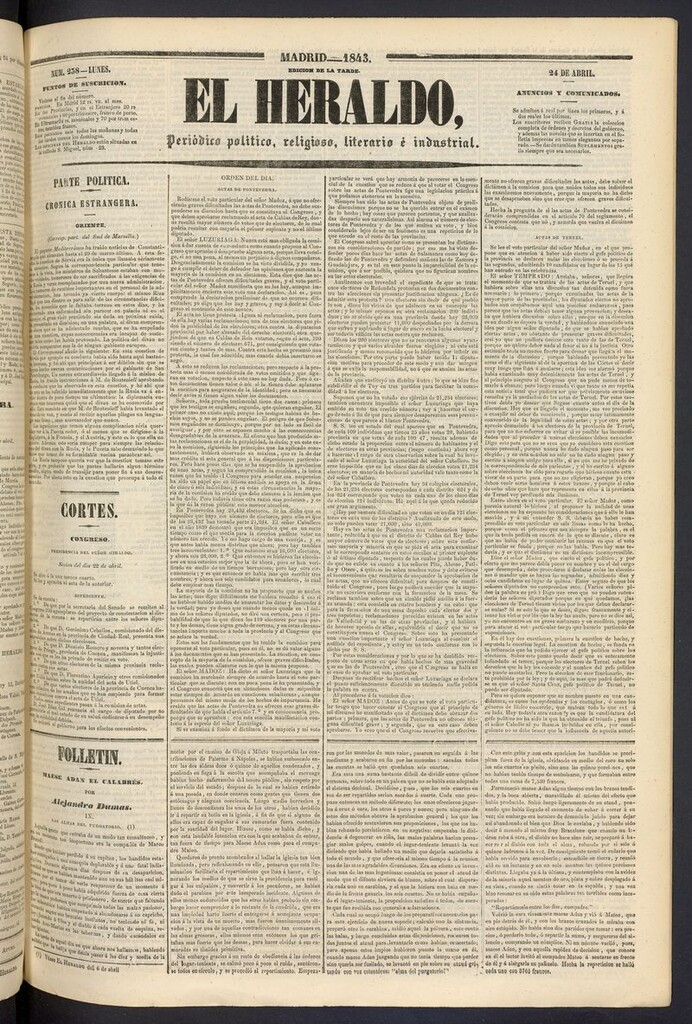 Miniatura de El heraldo, periódico de la tarde del 24 de abril de 1843