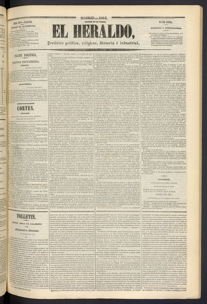 Miniatura de El heraldo, periódico de la tarde del 25 de abril de 1843