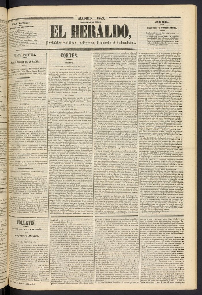 Miniatura de El heraldo, periódico de la tarde del 29 de abril de 1843