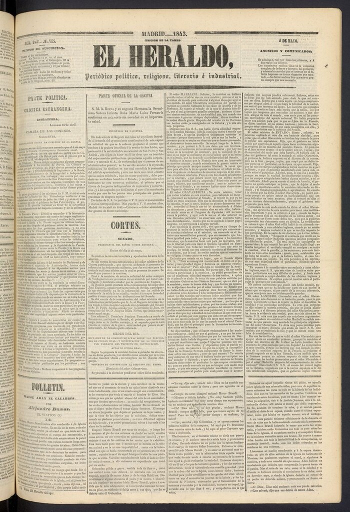Miniatura de El heraldo, periódico de la tarde: político, religioso, literario e industrial del 4 de mayo de 1843