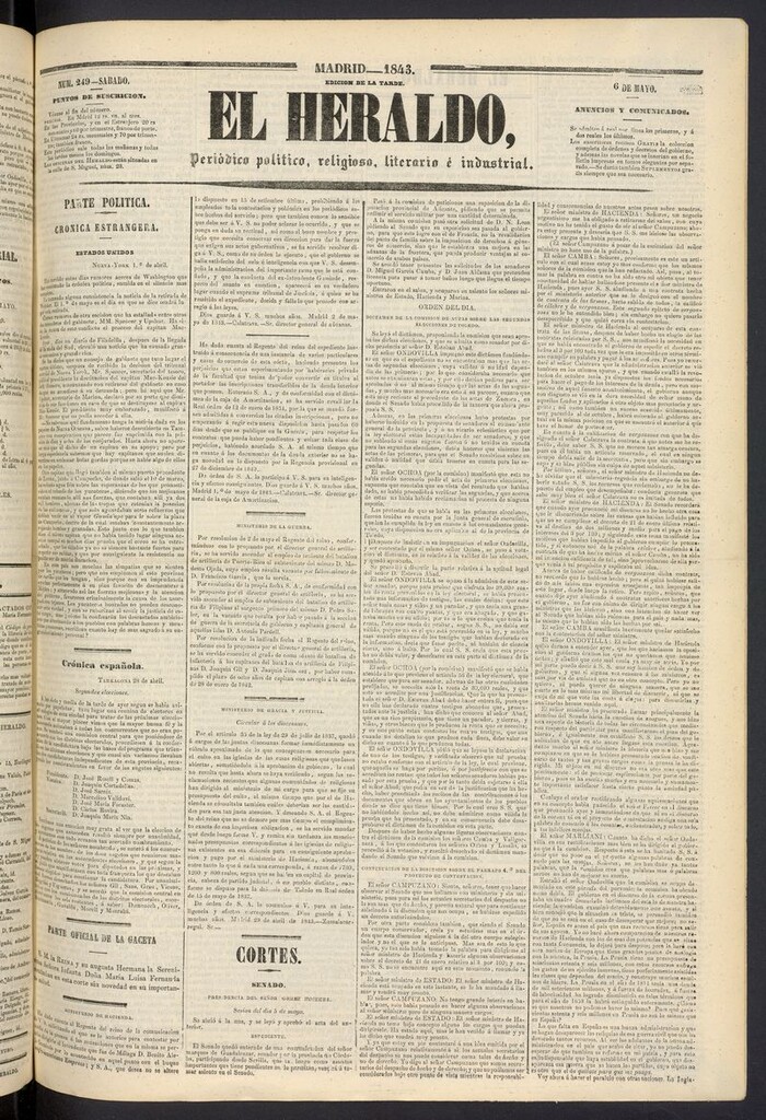 Miniatura de El heraldo, periódico de la tarde: político, religioso, literario e industrial del 6 de mayo de 1843