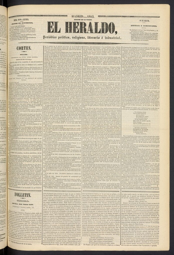 Miniatura de El heraldo, periódico de la tarde: político, religioso, literario e industrial del 8 de mayo de 1843