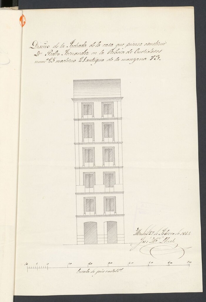 Miniatura de D. Pedro Fernández, en solicitud de licencia para construir de nueva planta la casa de su propiedad, sita en la Ribera de Curtidores, nº 25 moderno, de la manzana 63.