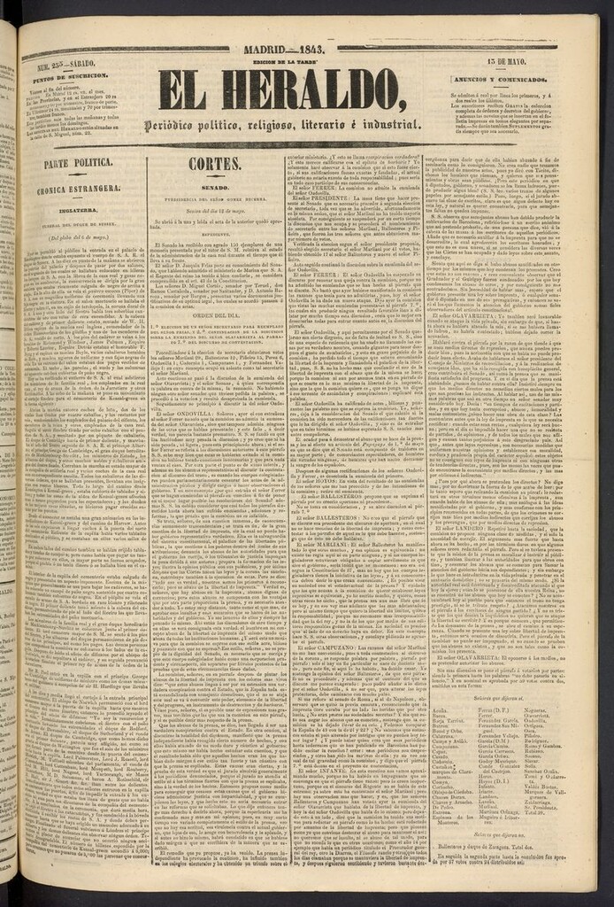 Miniatura de El heraldo, periódico de la tarde del 13 de mayo de 1843