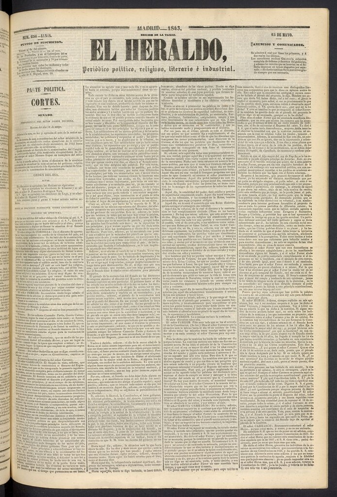 Miniatura de El heraldo, periódico de la tarde del 15 de mayo de 1843