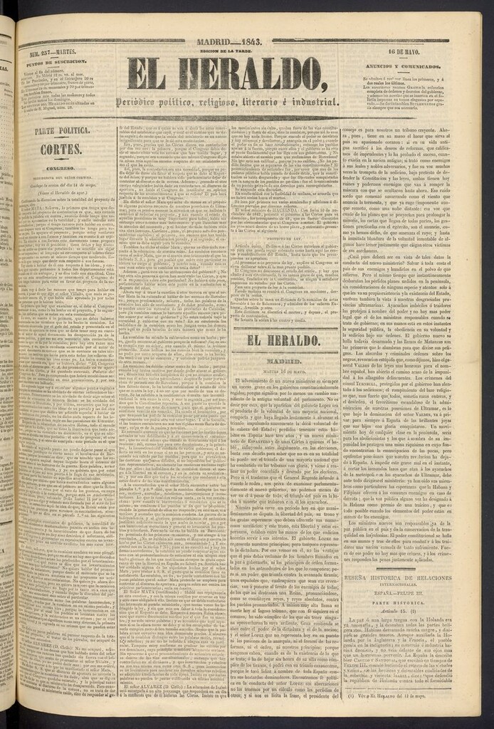 Miniatura de El heraldo, periódico de la tarde del 16 de mayo de 1843