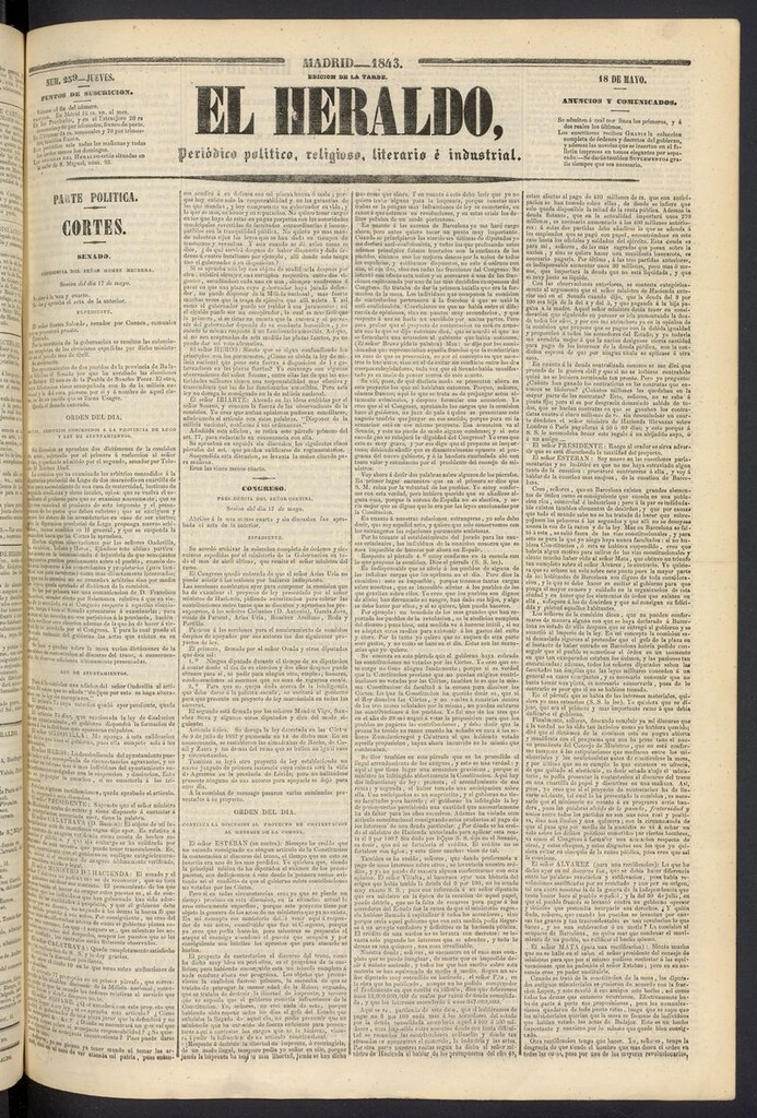 Miniatura de El heraldo, periódico de la tarde del 18 de mayo de 1843