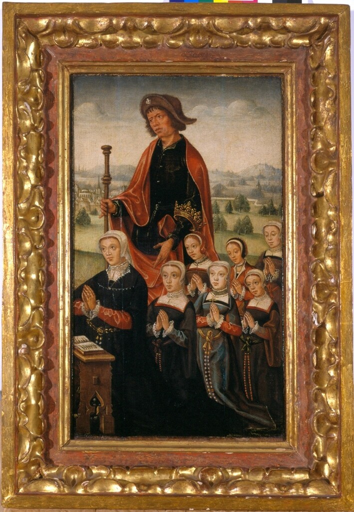 Miniatura de San Sebaldo de Nuremberg con donantes