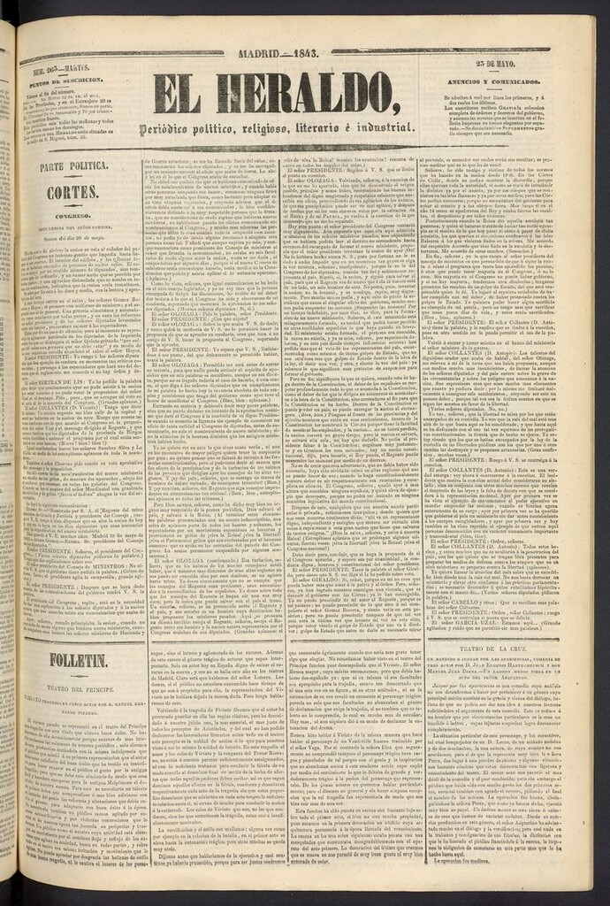 Miniatura de El heraldo, periódico de la tarde del 23 de mayo de 1843