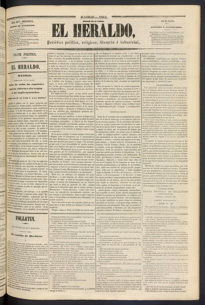 Miniatura de El heraldo, periódico de la tarde del 24 de mayo de 1843