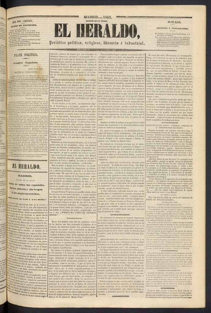 Miniatura de El heraldo, periódico de la tarde del 26 de mayo de 1843