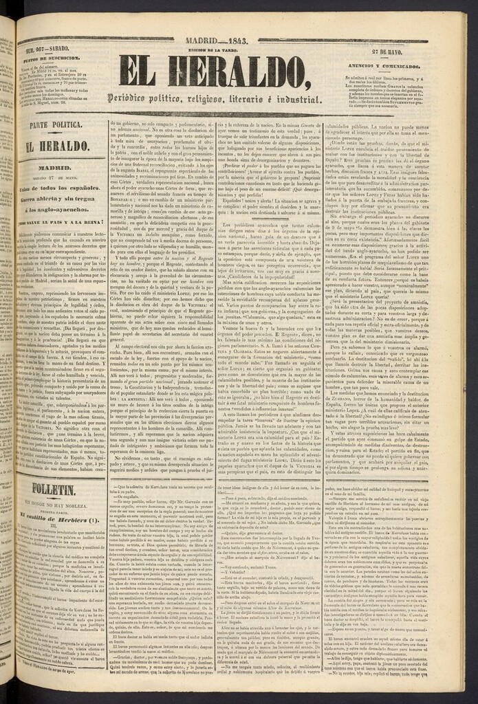 Miniatura de El heraldo, periódico de la tarde del 27 de mayo de 1843