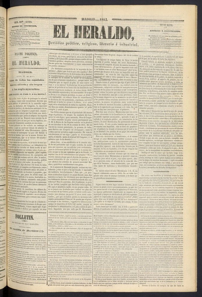 Miniatura de El heraldo, periódico de la tarde del 29 de mayo de 1843