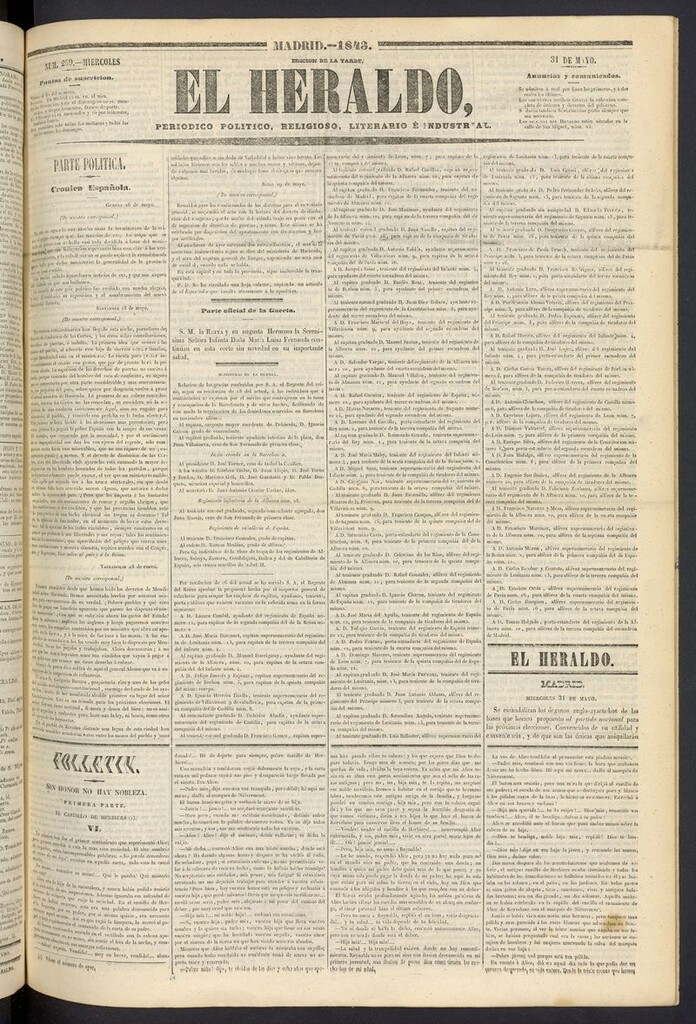 Miniatura de El heraldo, periódico de la tarde del 31 de mayo de 1843