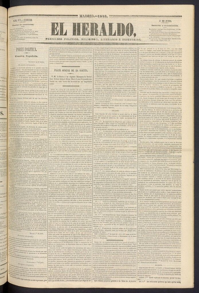 Miniatura de El heraldo, periódico de la tarde del 2 de junio de 1843