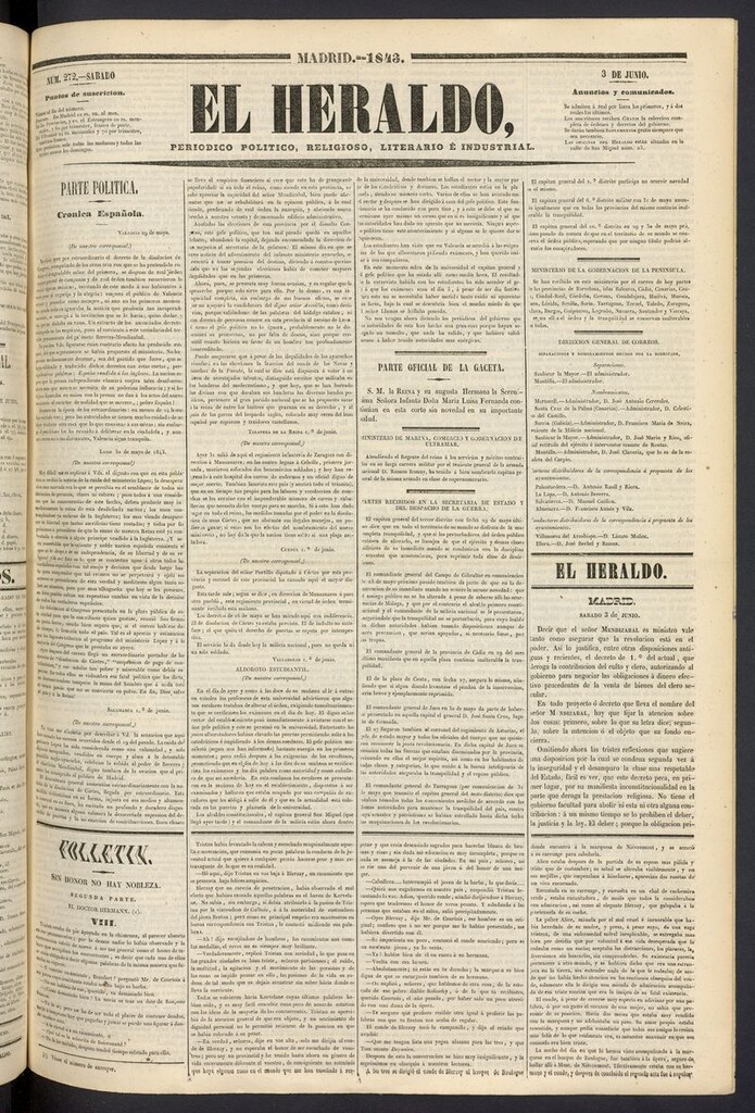 Miniatura de El heraldo, periódico de la tarde del 3 de junio de 1843