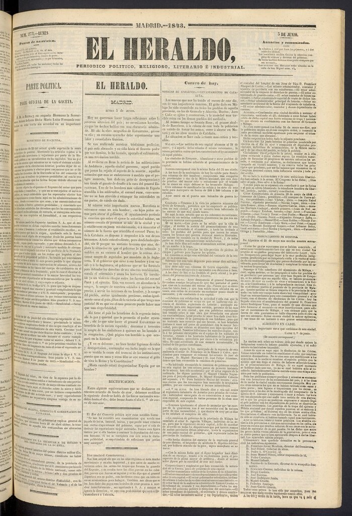 Miniatura de El heraldo, periódico de la tarde del 5 de junio de 1843