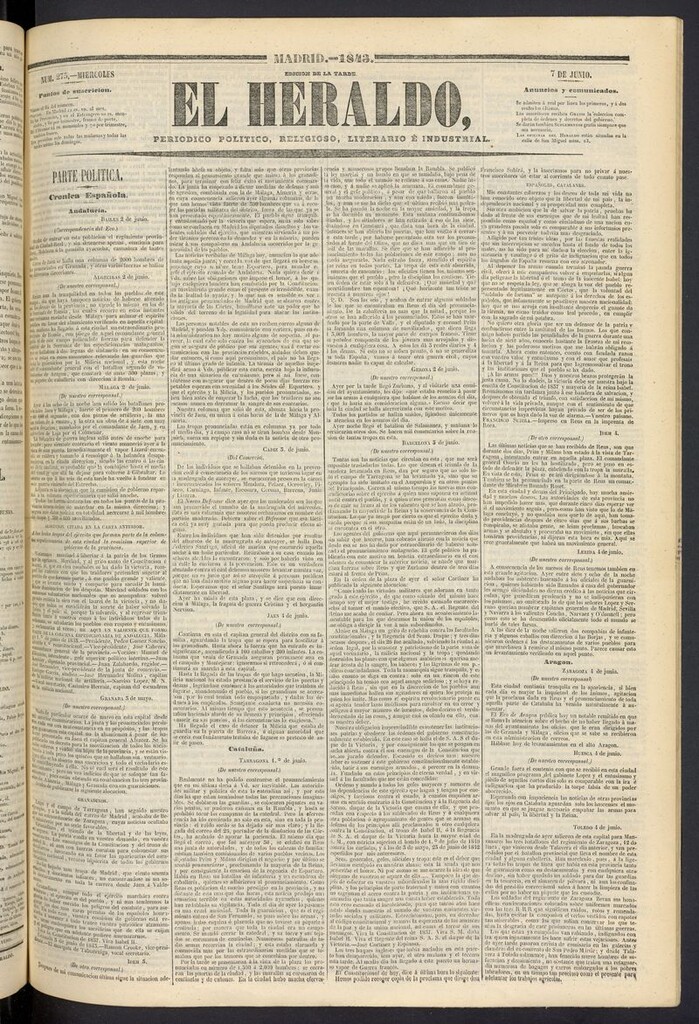 Miniatura de El heraldo, periódico de la tarde del 7 de junio de 1843