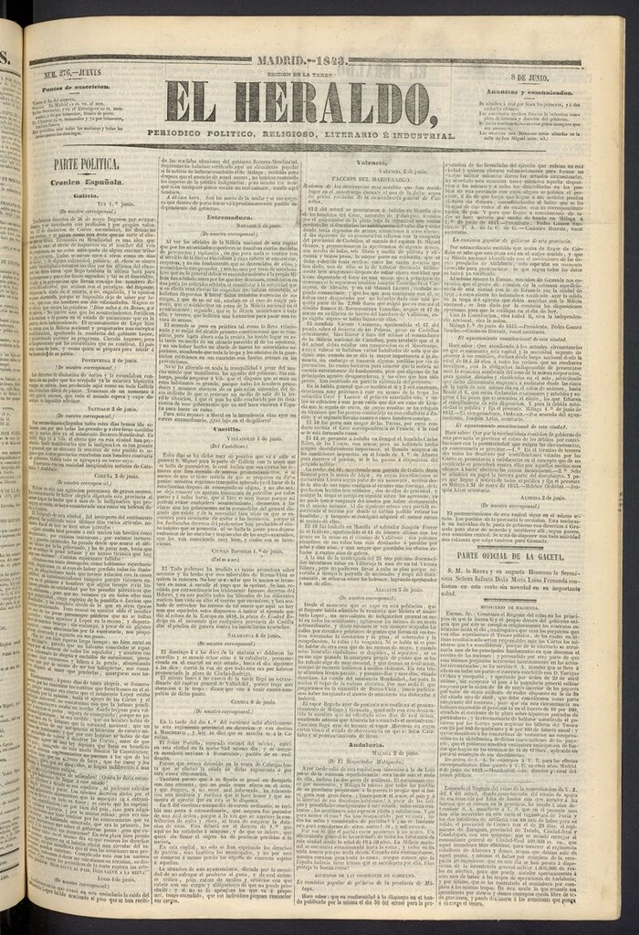 Miniatura de El heraldo, periódico de la tarde del 8 de junio de 1843