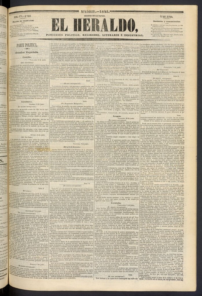 Miniatura de El heraldo, periódico de la tarde del 12 de junio de 1843