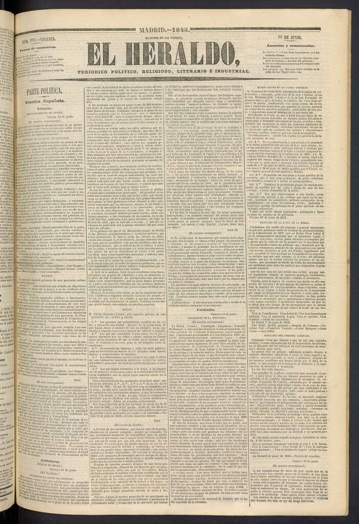 Miniatura de El heraldo, periódico de la tarde del 16 de junio de 1843