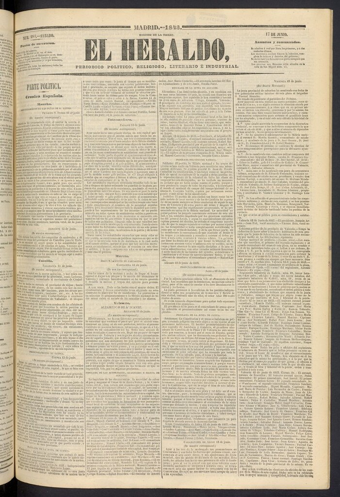 Miniatura de El heraldo, periódico de la tarde del 17 de junio de 1843